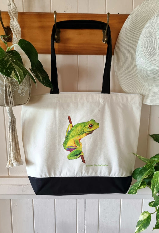 Tote Bag - Emerald Elegance: Cape York Graceful Treefrog - Large, zippered