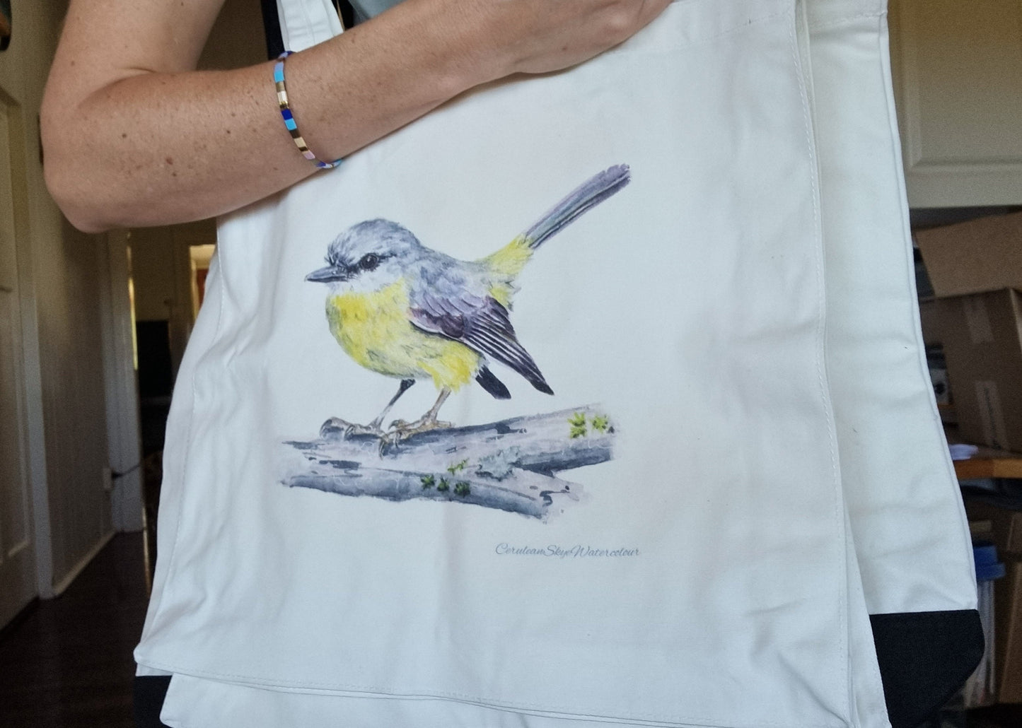 Tote Bag - Sunlit Whispers: Eastern Yellow Robin - Small