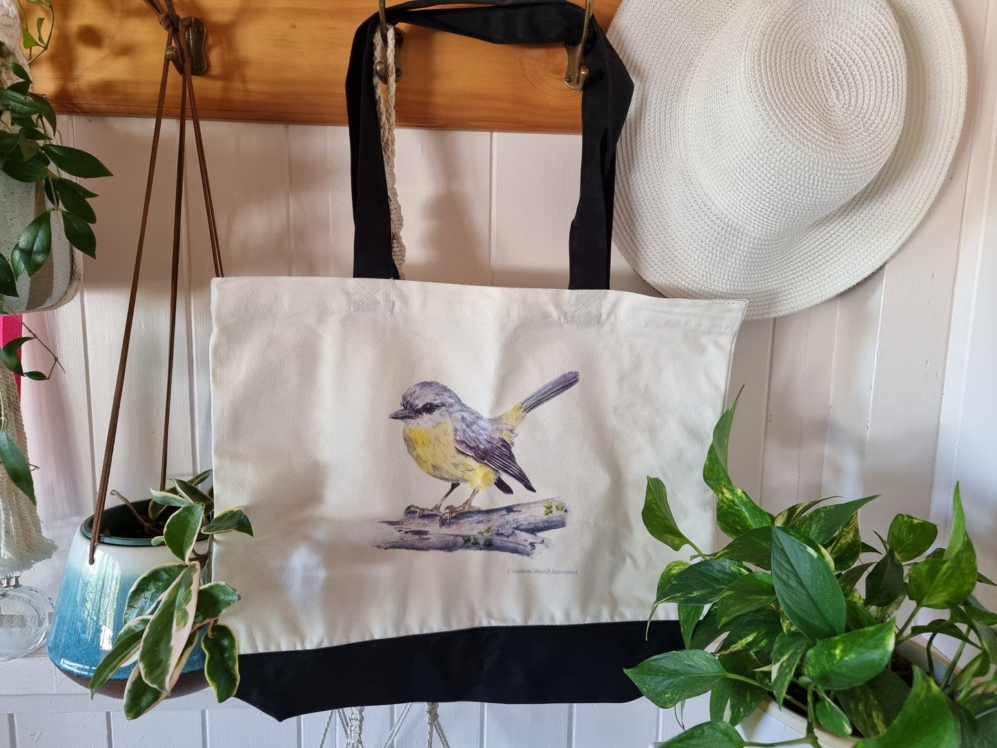 Tote Bag - Sunlit Whispers: Eastern Yellow Robin - Large