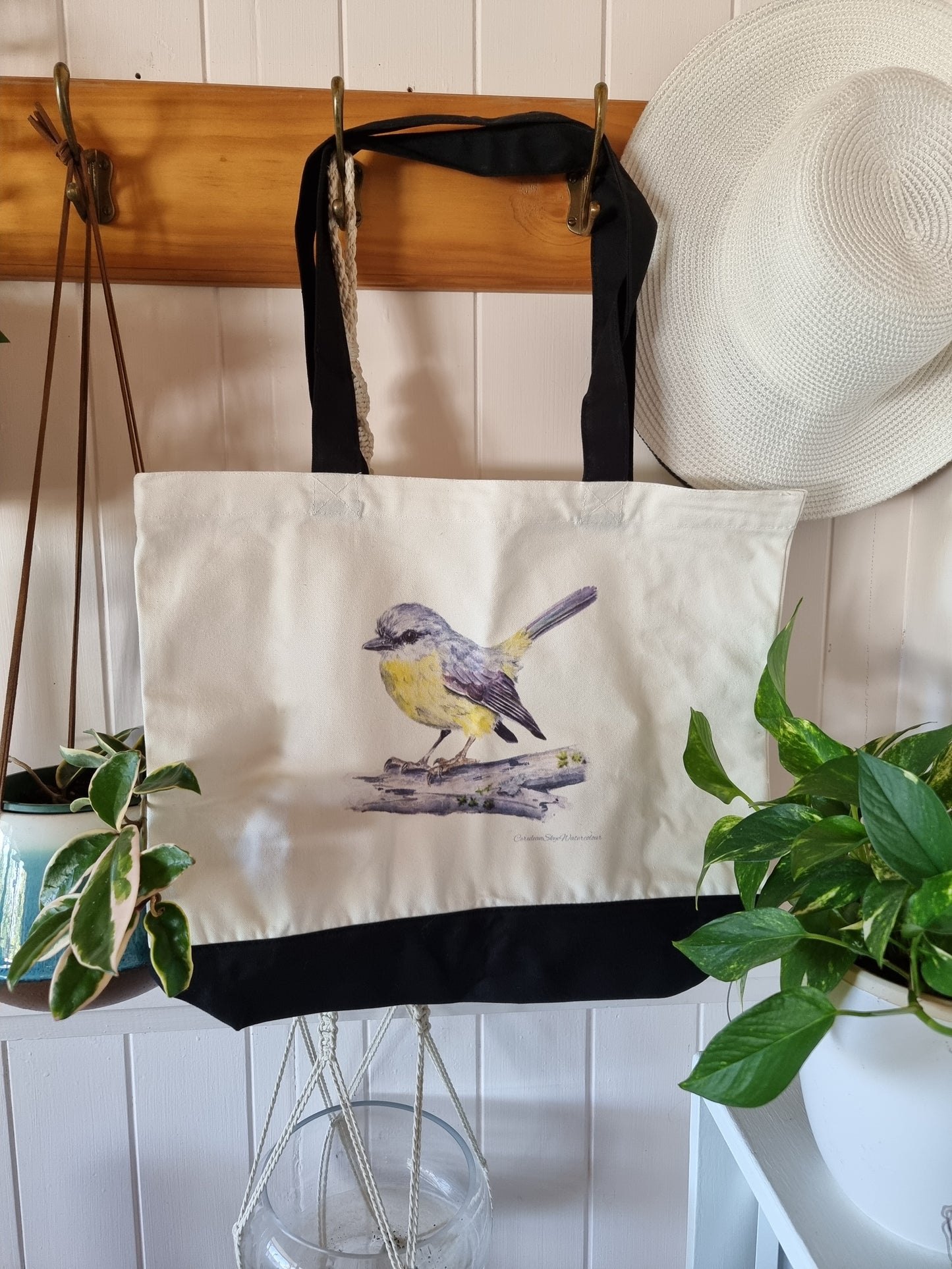 Tote Bag - Sunlit Whispers: Eastern Yellow Robin - Large