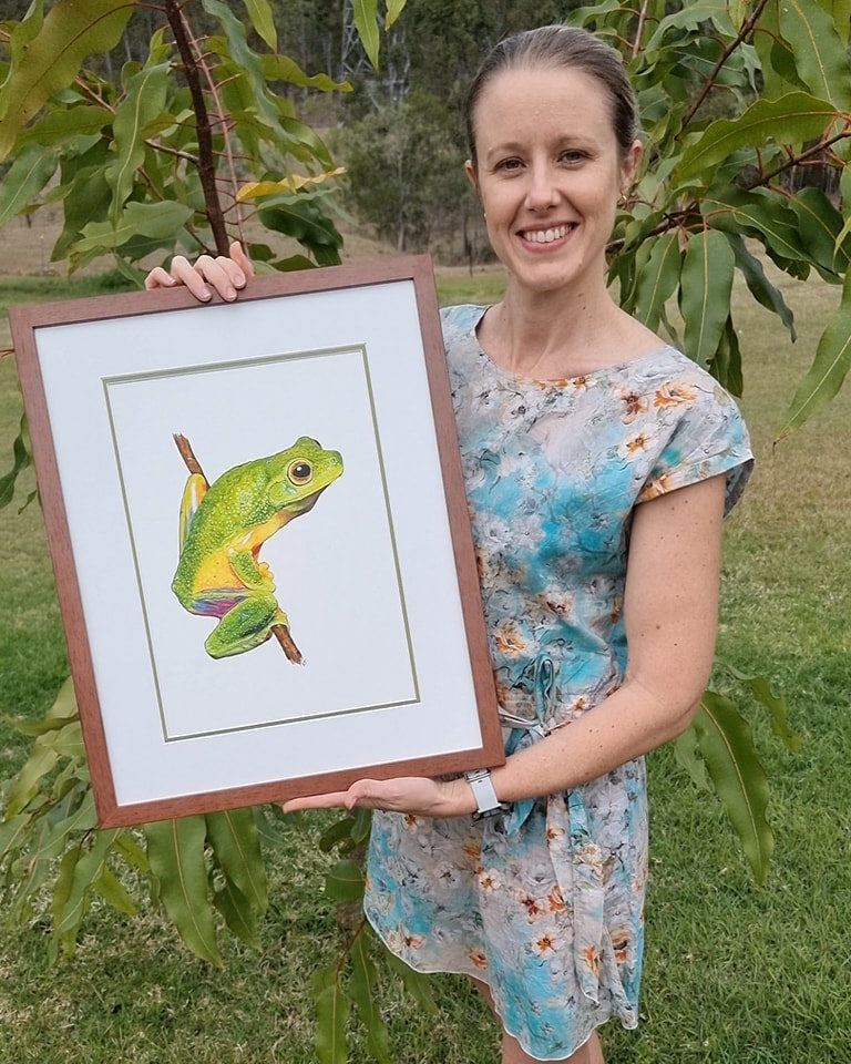 Emerald Elegance: Cape York Graceful Treefrog. Original Watercolour Painting. Framed